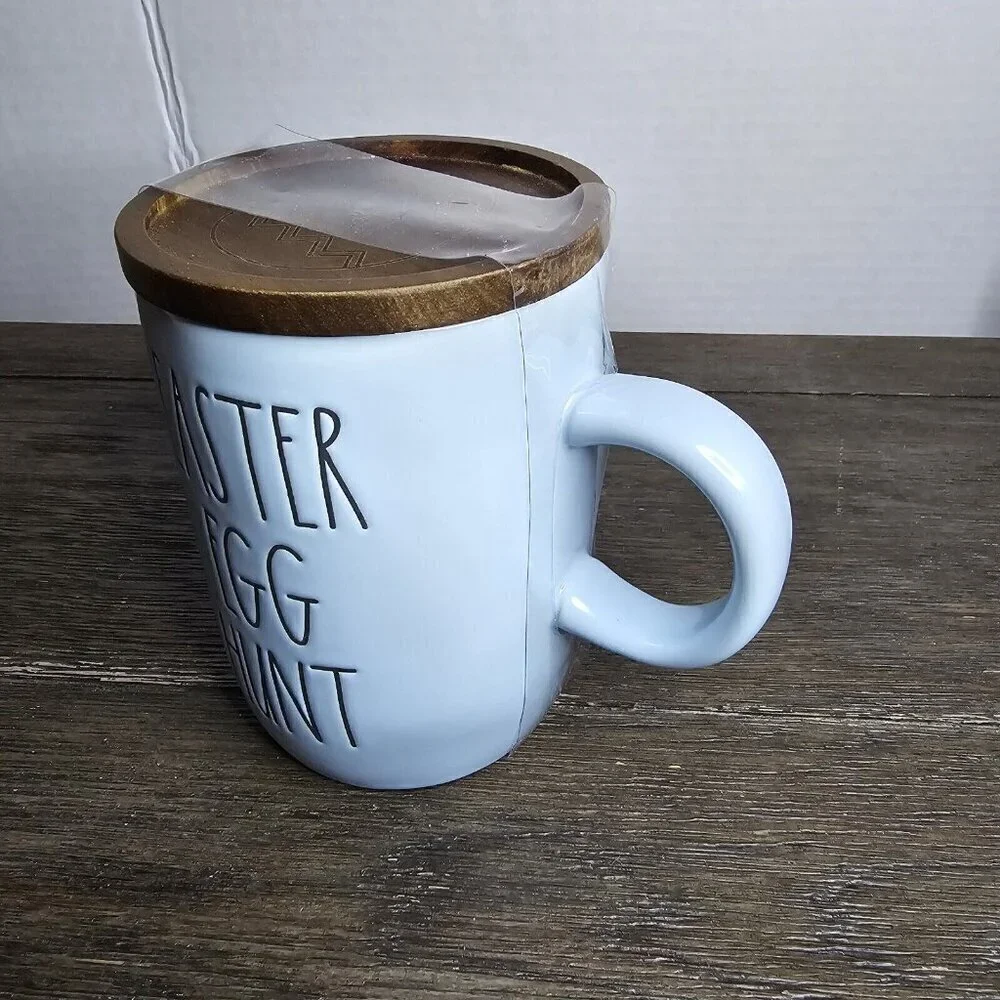 NWT Rae Dunn Artisan Easter Egg Hunt Pastel Blue Mug Wood Topper 2021 Magenta